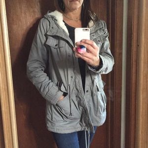 BNCI Gray Anorak Parka with faux fur lining